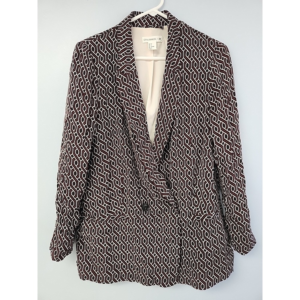 GP & J Baker‎ X H&M Womens Sz 6 Red Ivory Black Geometric Blazer Jacket Collab
